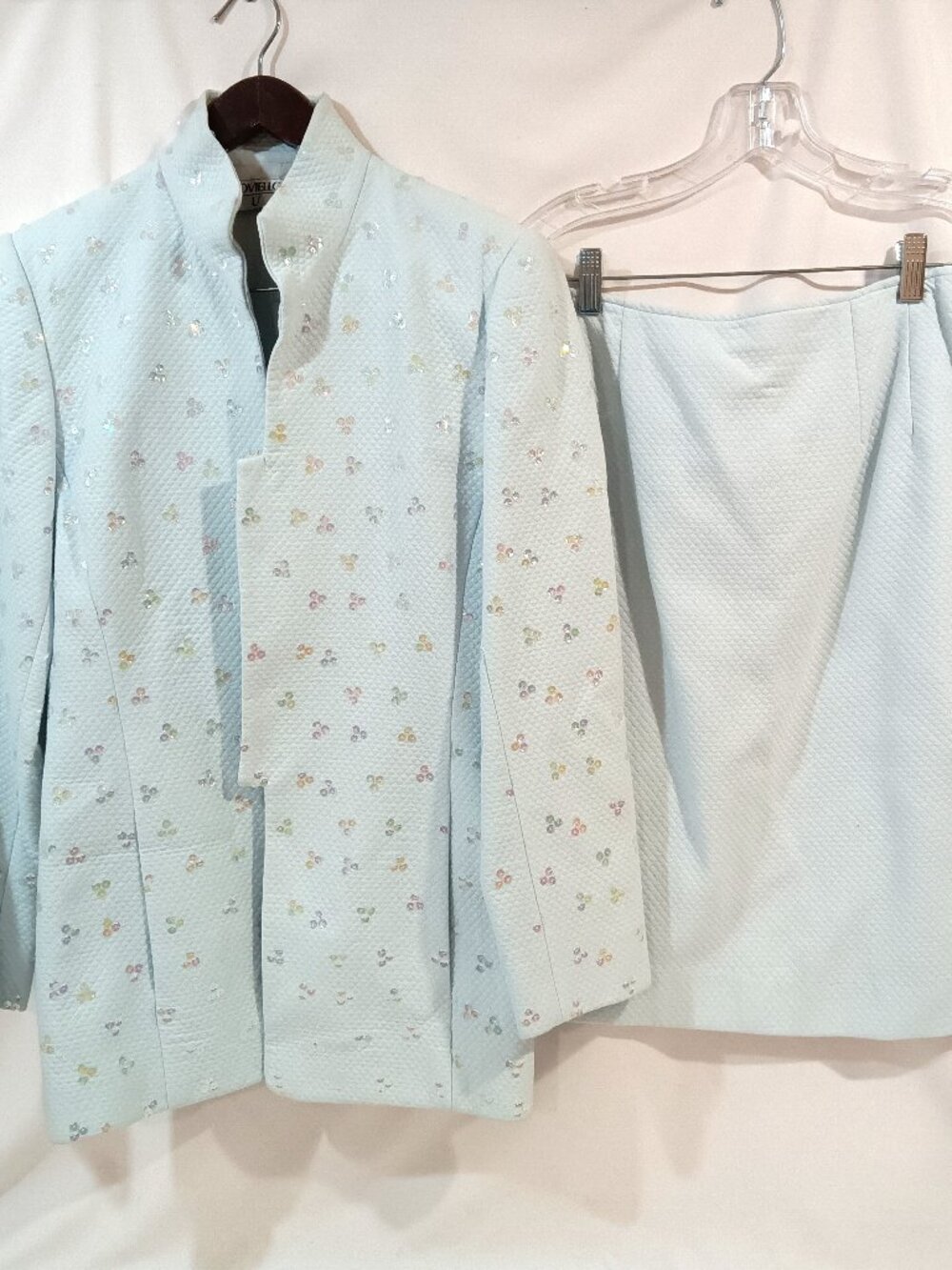 Noviello Bloom Suits Size 6 Vintage Women 2 Piece Outfit Skirt Suit Arctic Blue